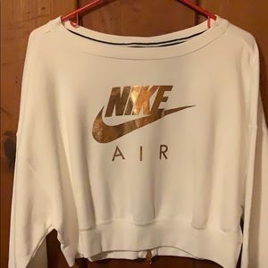 white NIKE off the shoulder crop top hoodie